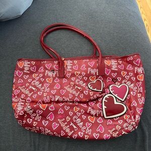 Coach Poppy Vintage Red and Pink Heart Floral Tote